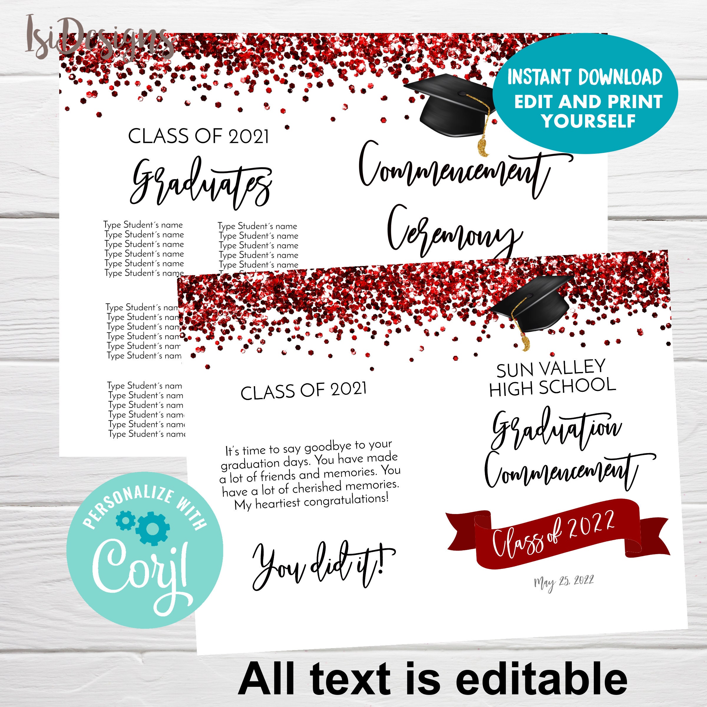 Graduation Order College Graduation Editable Program, High School Commencement ...