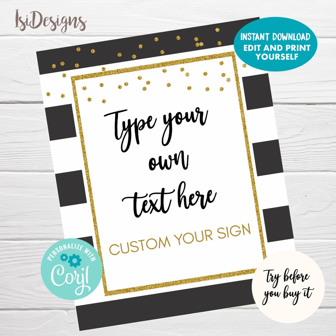 Editable Sign, Black and White Striped, Instant Download, Bridal Shower ...