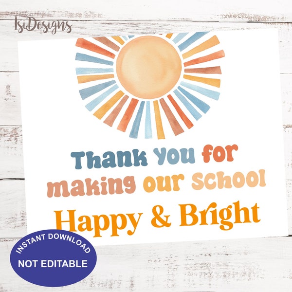 Sunshine Cart Appreciation Sign, Teacher and Staff Snack Cart Sign, Printable Thank you for Making our School Happy and Bright Sign