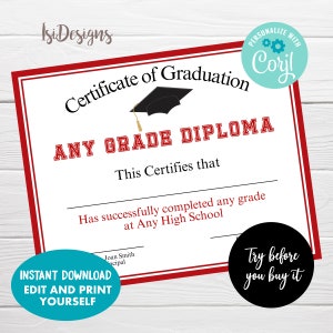 Editable Achievement Certificate Template, Certificate of Graduation, Instant Download, Any Grade Graduation Diploma