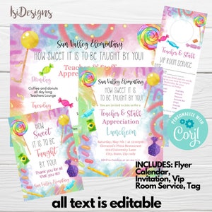 Teacher Week Editable Appreciation Bundle, Instant Download, PTO PTA How Sweet be Taught bu you Appreciation Flyer Invitation Door Hanger