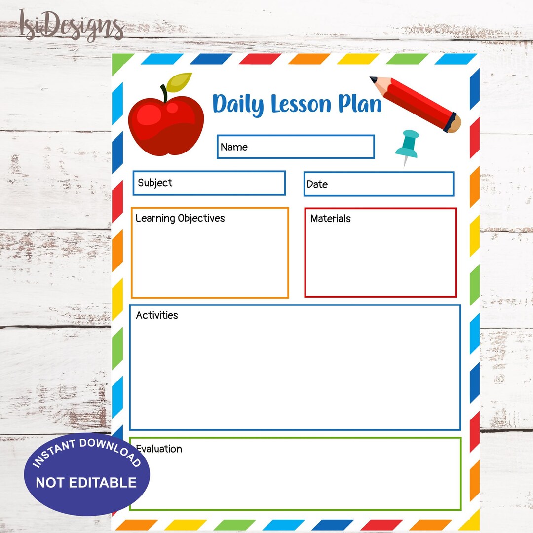 Teacher Printable Planner, Printable Lesson for Teachers, Daily Lesson