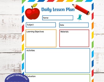 Leraar afdrukbare planner, afdrukbare les voor leraren, dagelijkse lesplanner, thuisschool lesplanner, direct downloaden