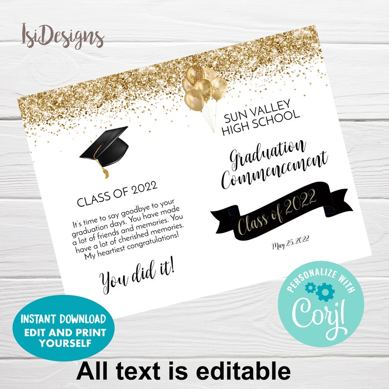 Graduation Ceremony Editable Program, Black and Gold High School ...