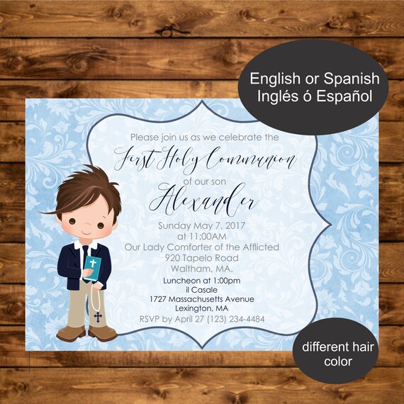 Blue Boy First Communion Invitation Printable Holy Communion