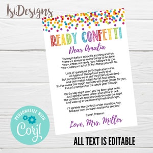 Back to School Ready Confetti, Editable Night Before First Day of School, Digital Download, Back to School, 1st day of School Tradition