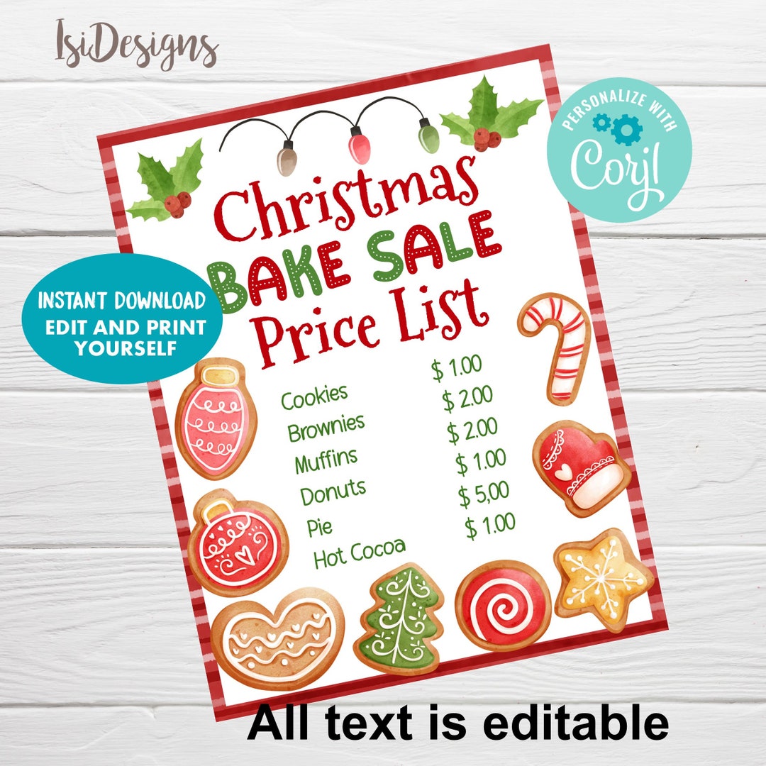 Christmas Bakery Menu Template, Editable Holiday Treat Pricing Flyer