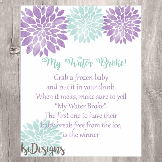 My Water Broke Baby Shower Game Instant Download Floral Lavender