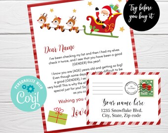 Editable Letter from Santa with Envelope, Instant Download, Personalized Christmas Printable Letter fro kids