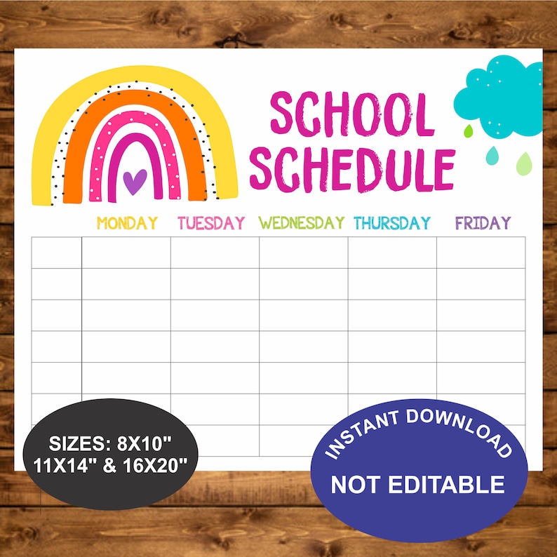 homeschool schedule rainbow printable schedule daily routine etsy