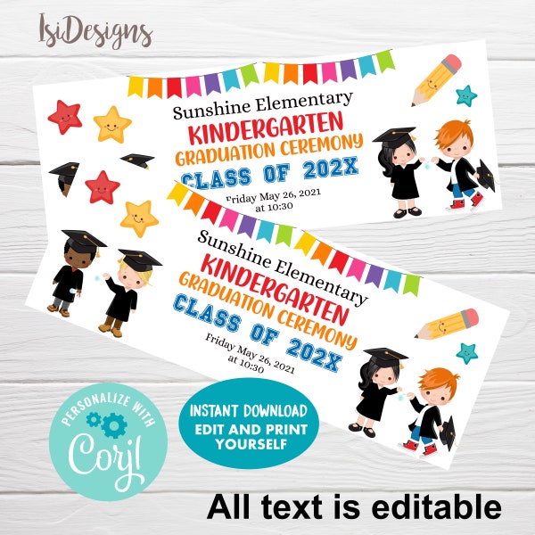 Kindergarten Graduation Ceremony Ticket, Instant Download, Graduation Commencement Preschool Graduation Party