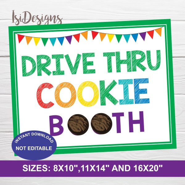 Drive Thru Cookie Booth Sign, Instant Download, Girl Cookies Sale Sign, Fundraiser Sign, Cookie Seller Booth Printable Sign