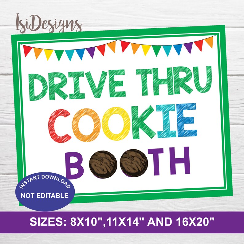 Drive Thru Cookie Booth Sign, Téléchargement instantané, Girl Cookies Sale Sign, Fundraiser Sign, Cookie Seller Booth Printable Sign image 1
