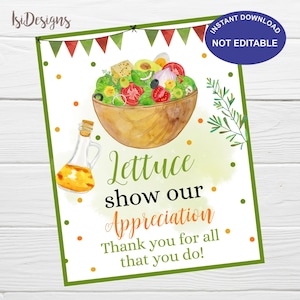 Lettuce Show Our Appreciation Schild zum Ausdrucken – Salatbar-Dekoration für Schule, PTA, Personal, Krankenschwester, Mitarbeiter und Freiwilligen-Mittagessen