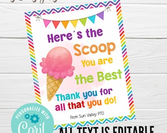 Ice Cream Appreciation Editable Sign, Instant Download. Colorful Appreciation Week Decor, Teachers Staff Work Office Hospital