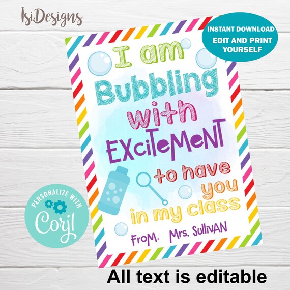 First day of School Gift Tags, PTA PTO Classroom Editable Tags, Instant Download, Back to to School Bubbles Gift Tags Il_570xn