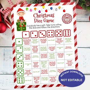 Christmas Gift Exchange Dice Game, Holiday Printable Game, Christmas Group Party Game, Gift Swap Christmas Dice Game, Instant Download