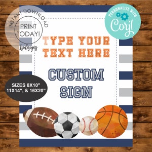 Sports editable sign, Instant Download, All Star Sign, Sports Themed Birthday, Sports Baby Shower, Sports Decoration