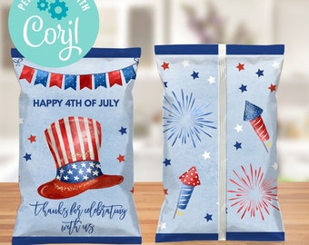 Bomboniera modificabile del 4 luglio, borsa per snack rossa, bianca e blu, bomboniera del 4 luglio, download istantaneo, borsa per il giorno dell'indipendenza