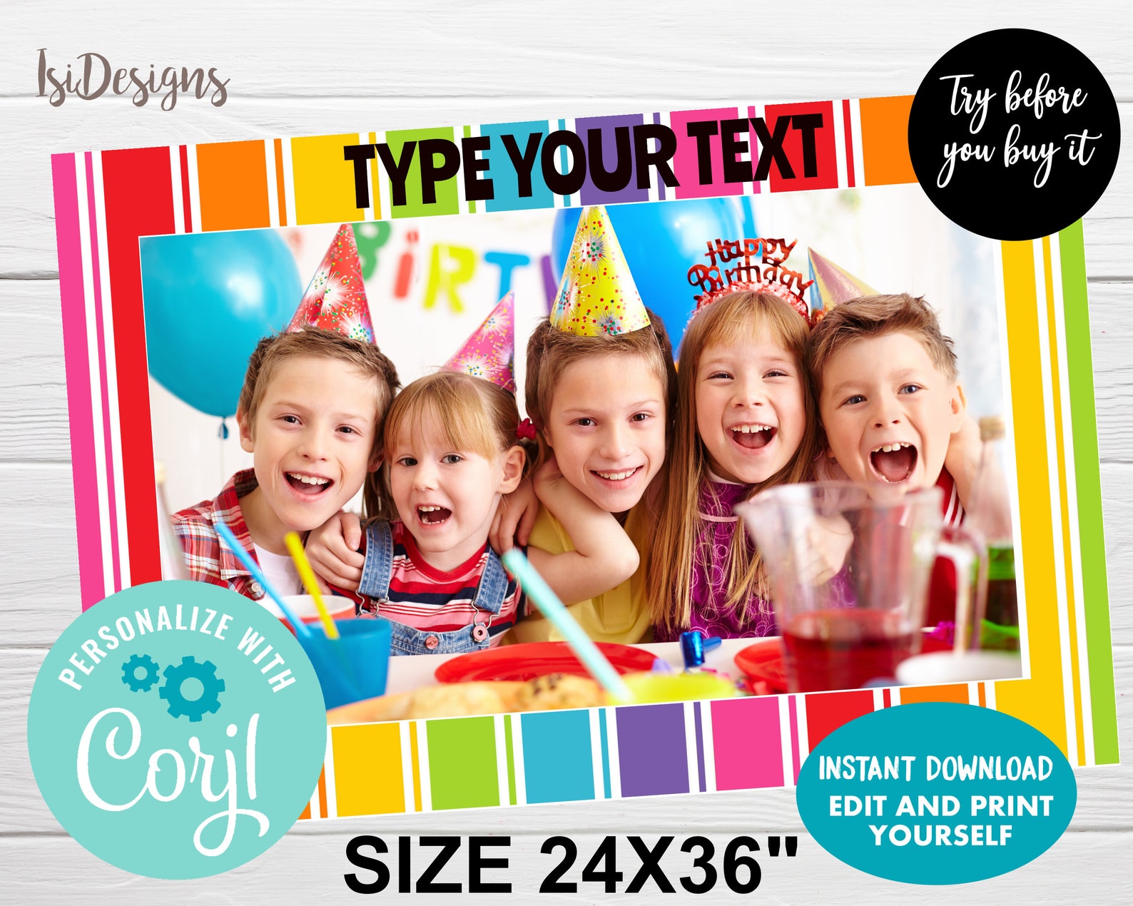 Rainbow Photo Booth Frame Instant Download Editable Colorful Etsy