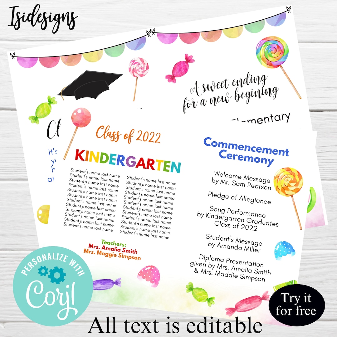 Editable Graduation Ceremony Program, Kindergarten Preschool Prek