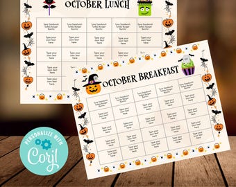 Customizable School Lunch Calendar | Halloween Themed Weekly Meal Chart | Digital File | Spooky Weekly Meal Planner