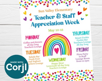 Appreciation Teacher Week Editable Flyer, Instant Download, Teacher Appreciation Week Calendar Template, Appreciation Week Schedule Events