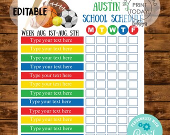 EDITABLE School Schedule, Daily Weekly Home Routine Checklist, Instant Download