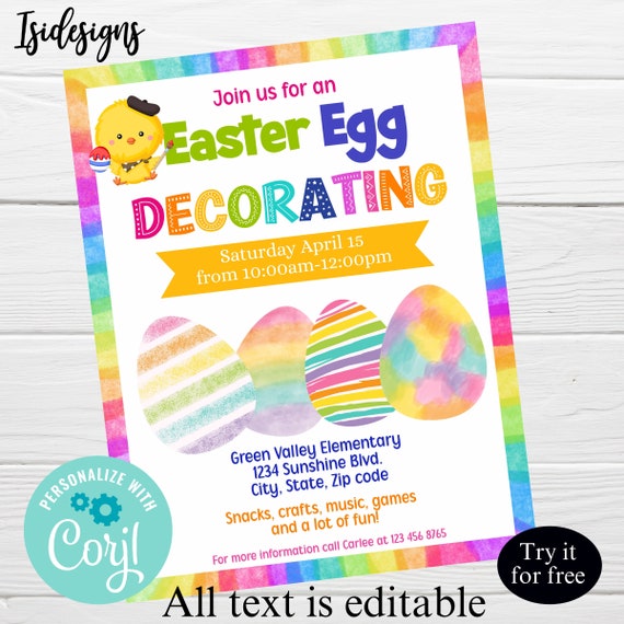 Easter Festival Flyer, Editable Easter Fundraiser Flyer, Instant Download, School Church Community Easter Egg Decorating Flyer Template Il_570xn