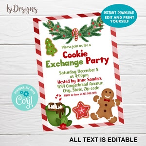 Editable Christmas Cookie Exchange Invitation, Instant Download, Holiday Cookie Exchange, Christmas Party Invite