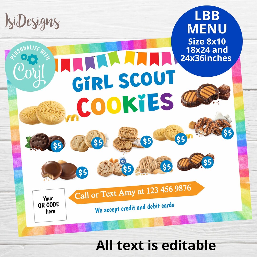 LBB Girl Scout Cookie Sale Sign, Instant Download, Printable Menu ...