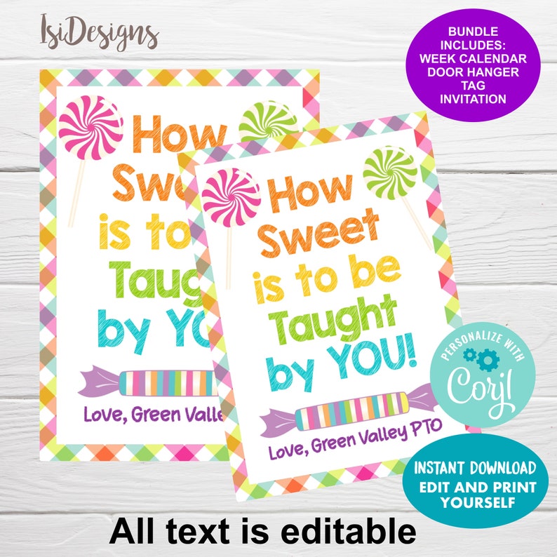 Editable Teacher Appreciation Week Set - Sweet Candy Theme - Instant ...