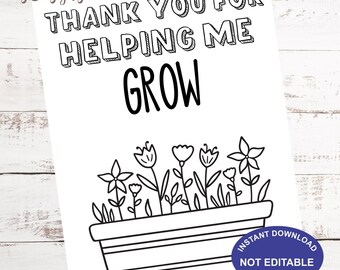 Thank you for helping me grow Teacher Appreciation Letter, Printable Coloring Page, Instant Download, Teacher Week Activity, Teacher Gift