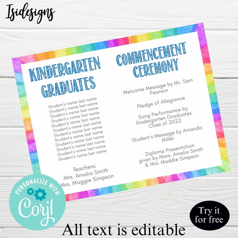 Graduation Ceremony Program Editable Template, Kindergarten Graduation ...