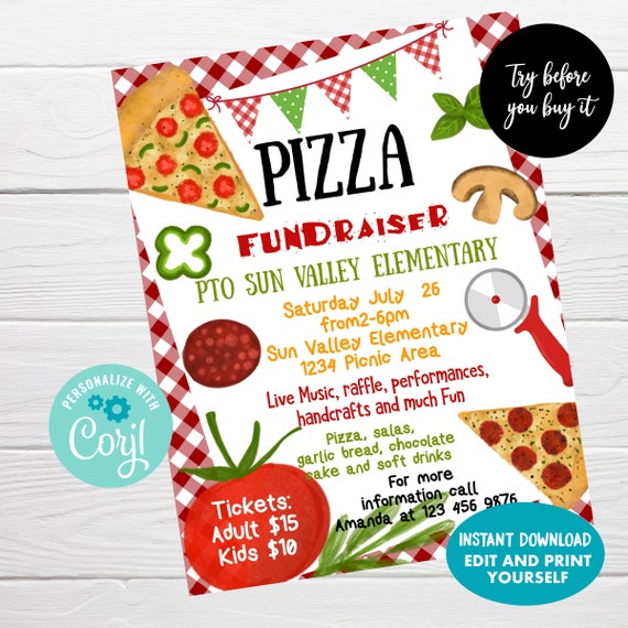 EDITABLE Pizza Fundraiser Flyer Instant Download School Etsy