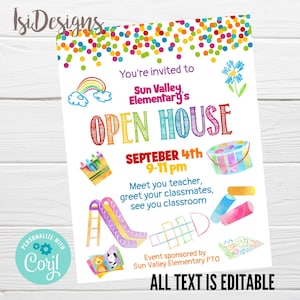 School Open House Editable Flyer, Back to School Invitation Poster, PTA PTO Fundraiser Invitati0on, Meet the Teacher School Printable Flyer