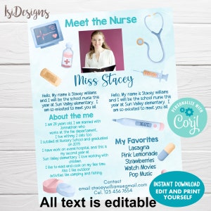 Meet the School Nurse Editable Flyer, Back to School Nurse Newsletter, Instant Download, About the Nurse Letter Template