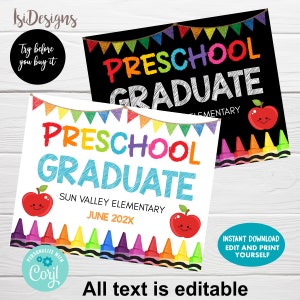 Preschool Graduation Editable Sign, Preschool Photo Prop, End of School Chalkboard Poster, Last Day of Preschool, Instant Download