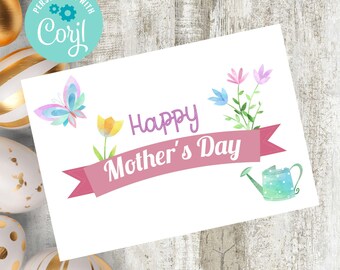 Mother’s Day Postcard Template, Editable Card in Corjl, Floral Printable Greeting, Instant Download