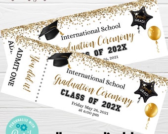 College Graduation Ceremony Ticket, Instant Download, Graduation Commencement Senior Graduation Party Editable Invitation, 8th Grade Grad