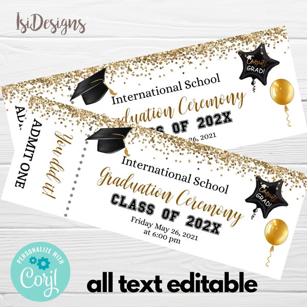 College Graduation Ceremony Ticket, Instant Download, Graduation Commencement Senior Graduation Party Editable Invitation, 8th Grade Grad