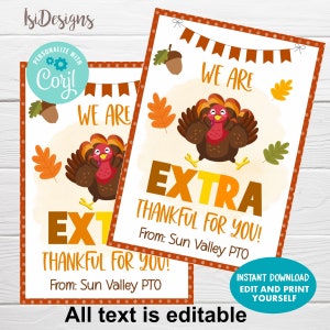 Extra Thankful Gift Tags, Fall Thank you Tags, Instant Download Editable Thanksgiving Favor Tags, Candy Gum Appreciation Gift Tags