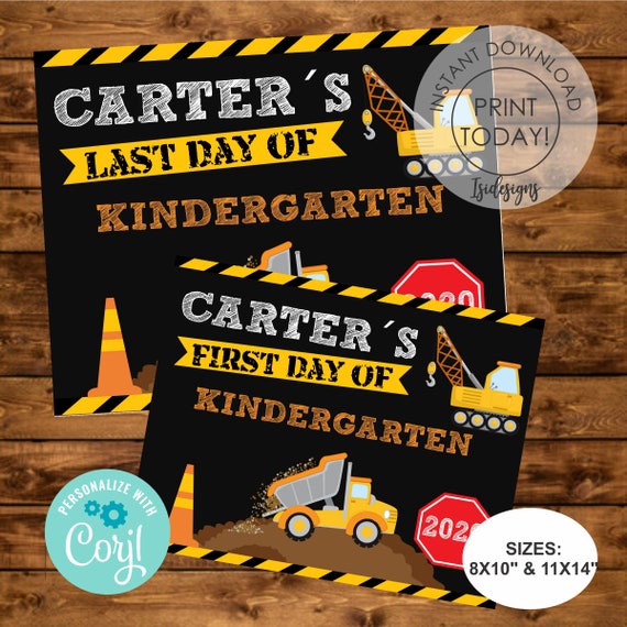 Construction First day of School Sign, Chalkboard Editable School Sign, Printable Last Day of School Photo Prop, Instant Download Il_570xn