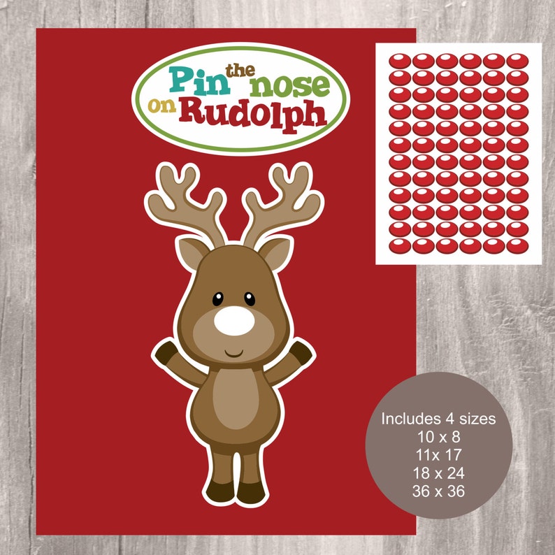 Christmas Printable Game Pin the Nose on Rudolph Instant | Etsy