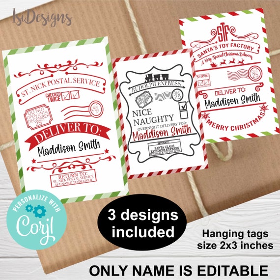 Christmas hanging gift tags, Editable Santa Special Delivery Gift Tags