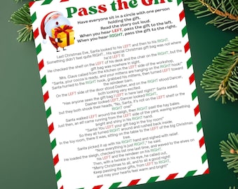 Left Right Christmas Game Printable, Pass the Gift Story, Holiday Party Game, Instant Download