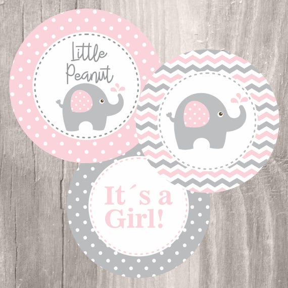 Pink Elephant Baby Shower Printable Centerpieces, Pink and Grey Elephant Girl Baby Shower ...