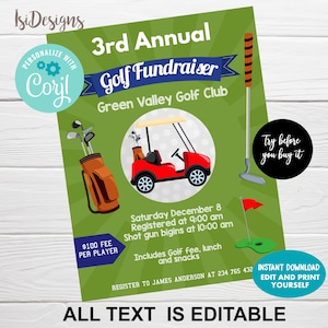 Golf Tournament Fundraiser Flyer, EDITABLE Event Flyer, Instant Download, Golf Course Poster Invitation