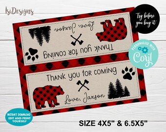 Editable Treat Bag Toppers Lumberjack Birthday, S'more Bag Topper, Lumberjack Baby Shower, Instant Download