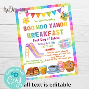 Editable Boo Hoo Breakfast Social Flyer, PTA PTO, Back to School Fundraiser Poster, First Day of School Breakfast, Tears and Cheers Template